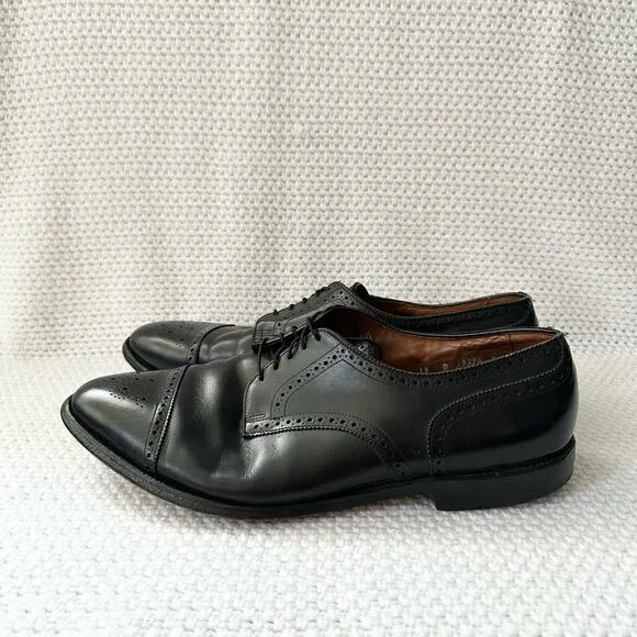 Allen Edmonds Sanford Black Smooth Leather Brogue Wingtip Lace Up Dress Shoes 15