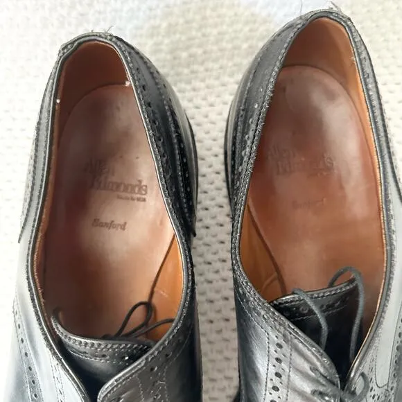 Allen Edmonds Sanford Black Smooth Leather Brogue Wingtip Lace Up Dress Shoes 15