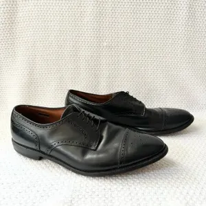 Allen Edmonds Sanford Black Smooth Leather Brogue Wingtip Lace Up Dress Shoes 15