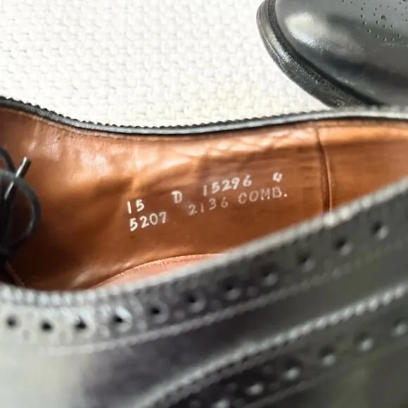 Allen Edmonds Sanford Black Smooth Leather Brogue Wingtip Lace Up Dress Shoes 15