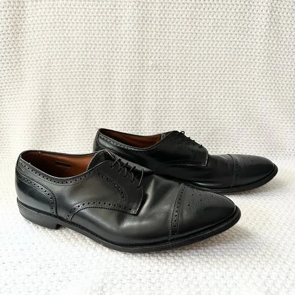 Allen Edmonds Sanford Black Smooth Leather Brogue Wingtip Lace Up Dress Shoes 15