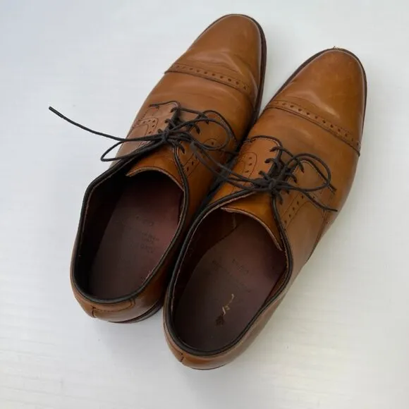 Allen Edmunds Shoe Men 9 Leather Oxford Cap Toe Lace Up Brown Clifton Core Go