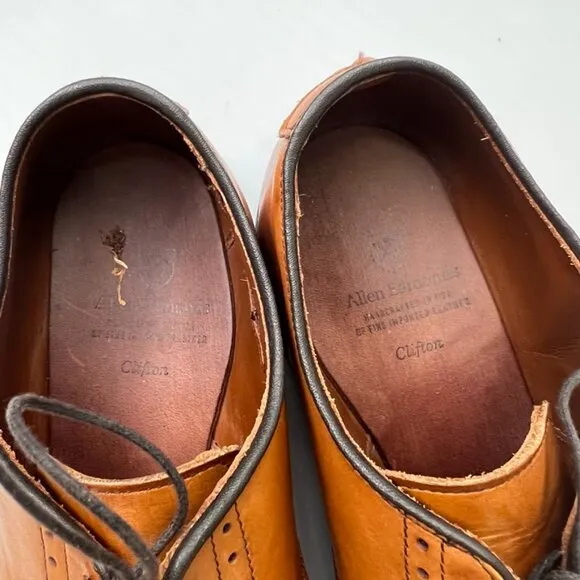 Allen Edmunds Shoe Men 9 Leather Oxford Cap Toe Lace Up Brown Clifton Core Go