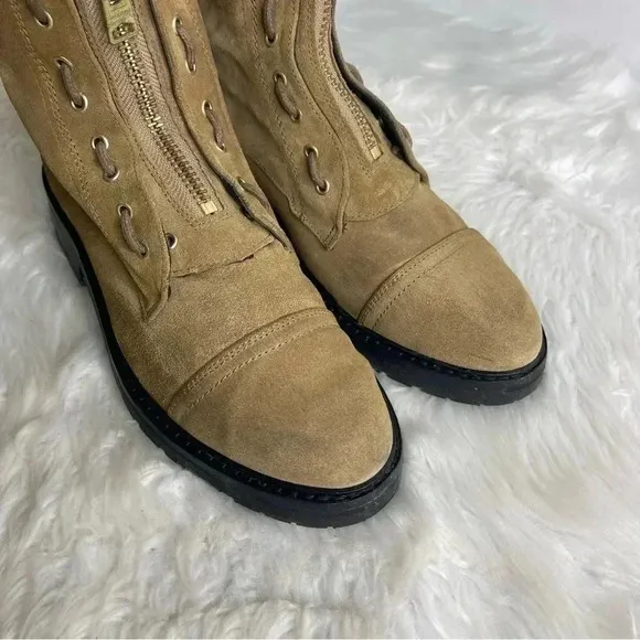 AllSaints Ariel Combat Boots Tan Suede Size 40 9.5/10
