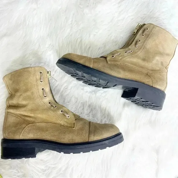 AllSaints Ariel Combat Boots Tan Suede Size 40 9.5/10