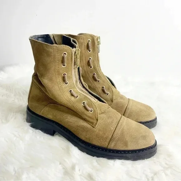 AllSaints Ariel Combat Boots Tan Suede Size 40 9.5/10