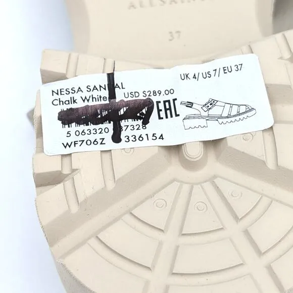 AllSaints Nessa Chunky Leather women's Sandals Stone White size US7 EU37