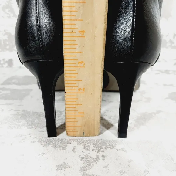 AllSaints Orlana Black Patent Mid Calf Heeled Boots i348