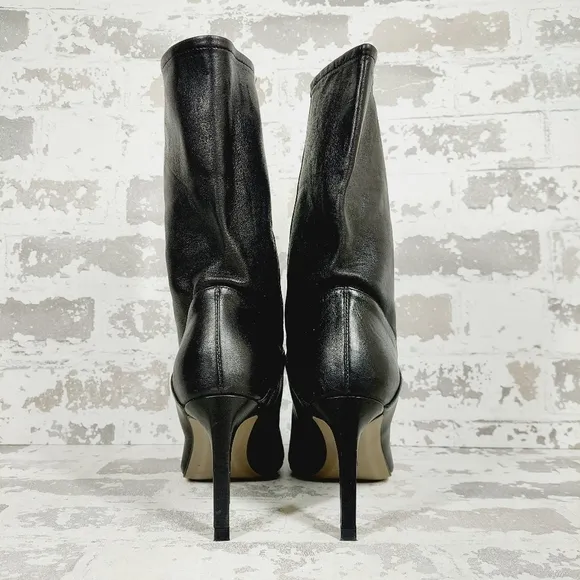 AllSaints Orlana Black Patent Mid Calf Heeled Boots i348