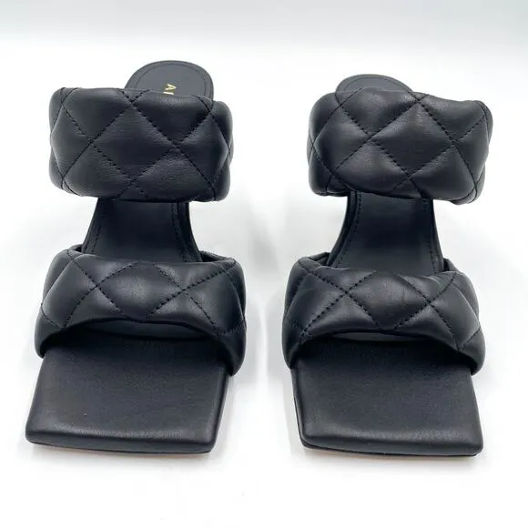 Alohas Conner Sandals Black Leather Quilted Heels Square Toe Sz 8.5