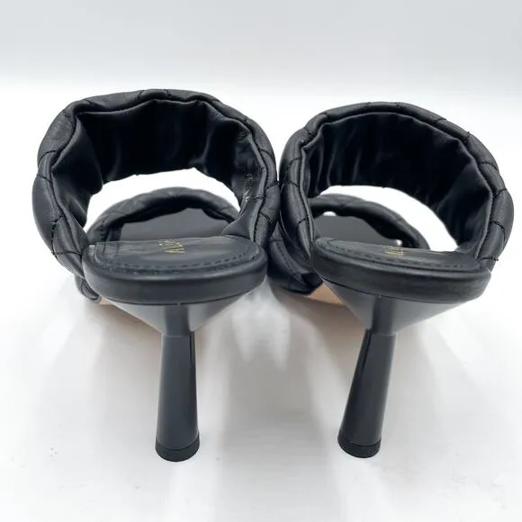 Alohas Conner Sandals Black Leather Quilted Heels Square Toe Sz 8.5