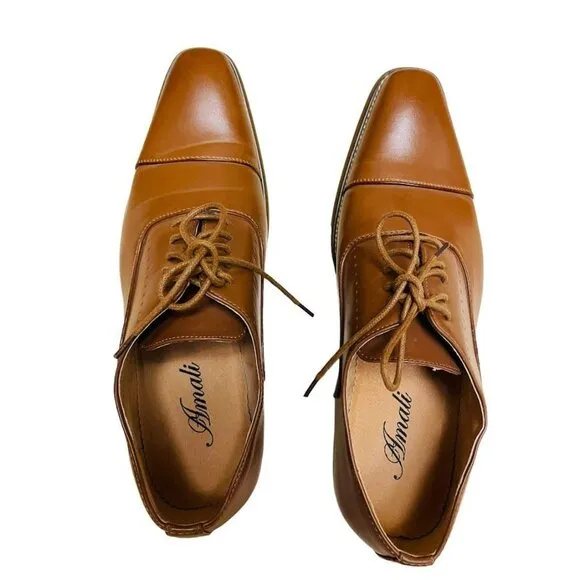 Amali Mens Oxford Dress Shoes Brown Cap Toe and Lace-Up Size 10.5