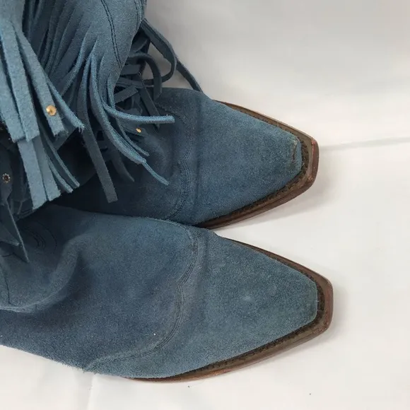 American Rebel Boot Co Elvis Presley Blue Suede leather Boots Fringe Size 6.5