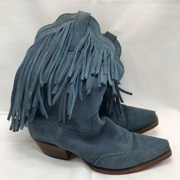 American Rebel Boot Co Elvis Presley Blue Suede leather Boots Fringe Size 6.5