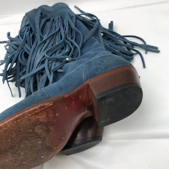 American Rebel Boot Co Elvis Presley Blue Suede leather Boots Fringe Size 6.5