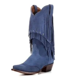 American Rebel Boot Co Elvis Presley Blue Suede leather Boots Fringe Size 6.5