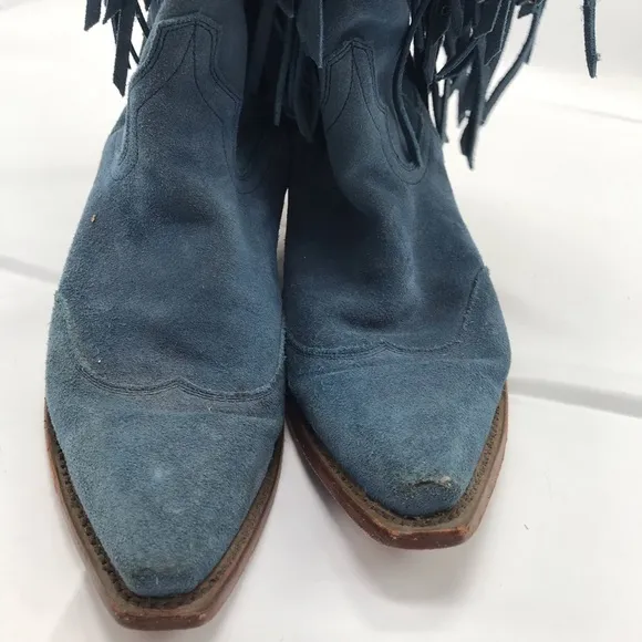 American Rebel Boot Co Elvis Presley Blue Suede leather Boots Fringe Size 6.5