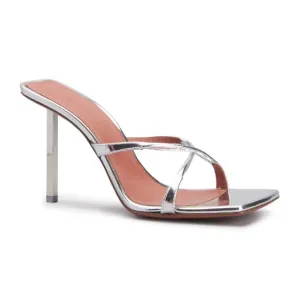 Amina Muaddi Adriana Metallic Silver Stiletto Sandals US 9/ IT 39