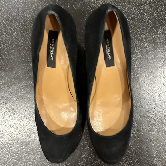 Ann Taylor Perfect Block Glitter Heel Black Suede Shoes Size 8