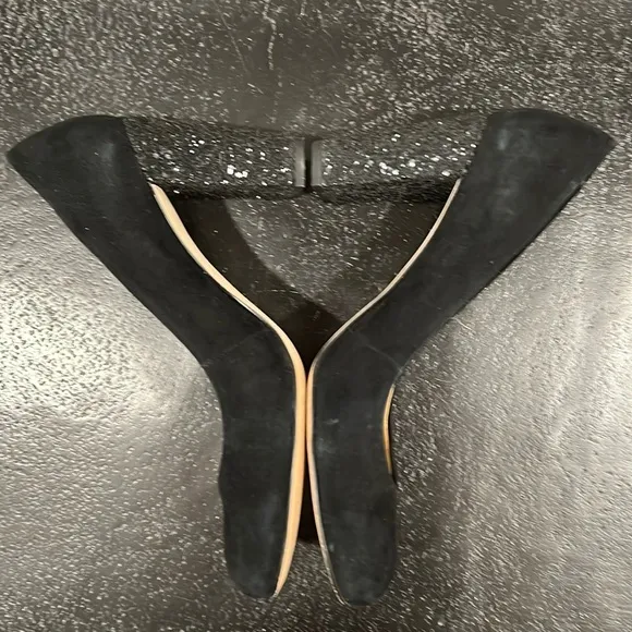 Ann Taylor Perfect Block Glitter Heel Black Suede Shoes Size 8