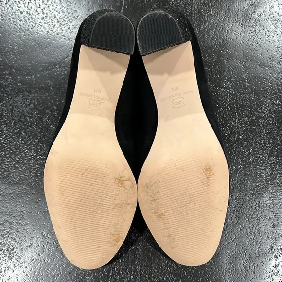 Ann Taylor Perfect Block Glitter Heel Black Suede Shoes Size 8