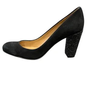 Ann Taylor Perfect Block Glitter Heel Black Suede Shoes Size 8