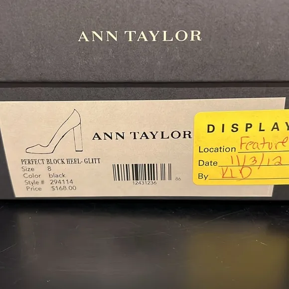 Ann Taylor Perfect Block Glitter Heel Black Suede Shoes Size 8