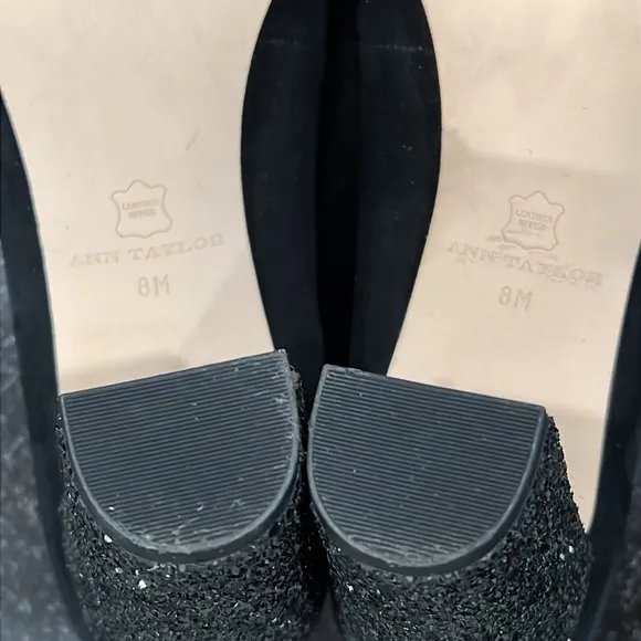 Ann Taylor Perfect Block Glitter Heel Black Suede Shoes Size 8
