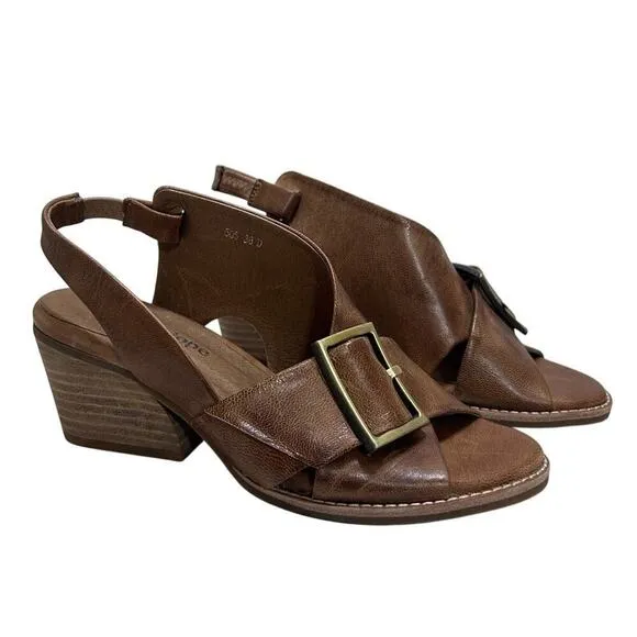 Antelope 505 Leather Buckle Sling Heel Brown Sandals 38/7-7.5 Feminine Coquette