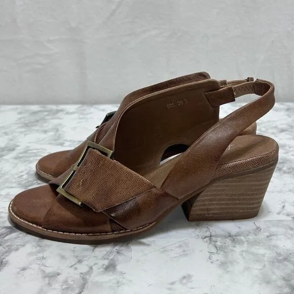 Antelope 505 Leather Buckle Sling Heel Brown Sandals 38/7-7.5 Feminine Coquette