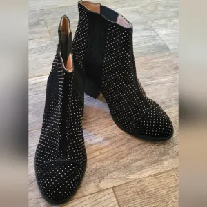 Anthropologie Black Suede Gold Micro Beaded Ankle Boots Boho Witchy Whimsigoth