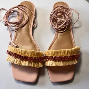 Anthropologie Embellished Tie-Up Sandals