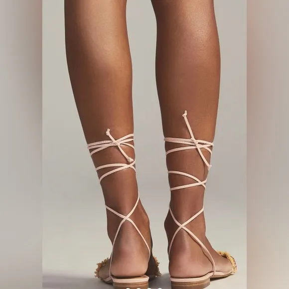 Anthropologie Embellished Tie-Up Sandals