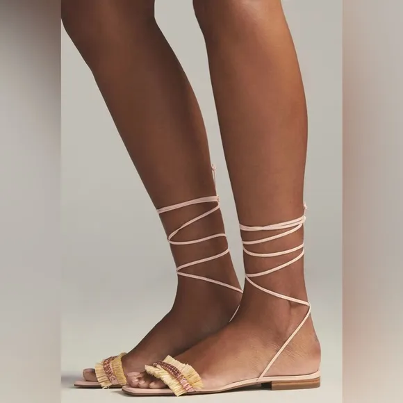 Anthropologie Embellished Tie-Up Sandals