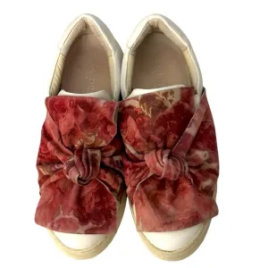 Anthropologie J Slides Audra Floral Sneakers White Leather Velvet Bow Size 7.5