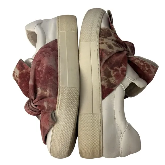 Anthropologie J Slides Audra Floral Sneakers White Leather Velvet Bow Size 7.5