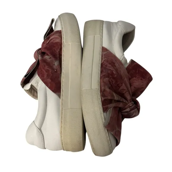 Anthropologie J Slides Audra Floral Sneakers White Leather Velvet Bow Size 7.5