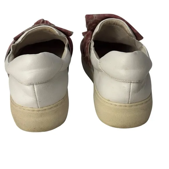 Anthropologie J Slides Audra Floral Sneakers White Leather Velvet Bow Size 7.5