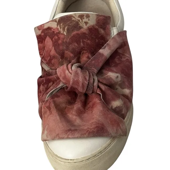 Anthropologie J Slides Audra Floral Sneakers White Leather Velvet Bow Size 7.5