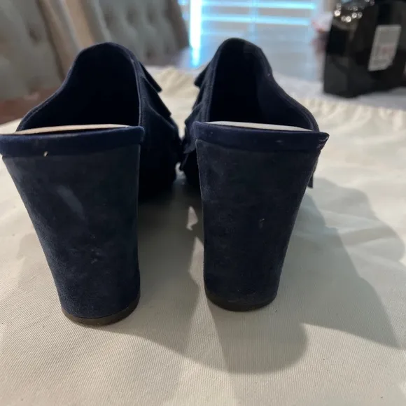 Anthropologie Liendo by Seychelles Ronda Wedges Shoes Blue Suede Ruffle Sz 8