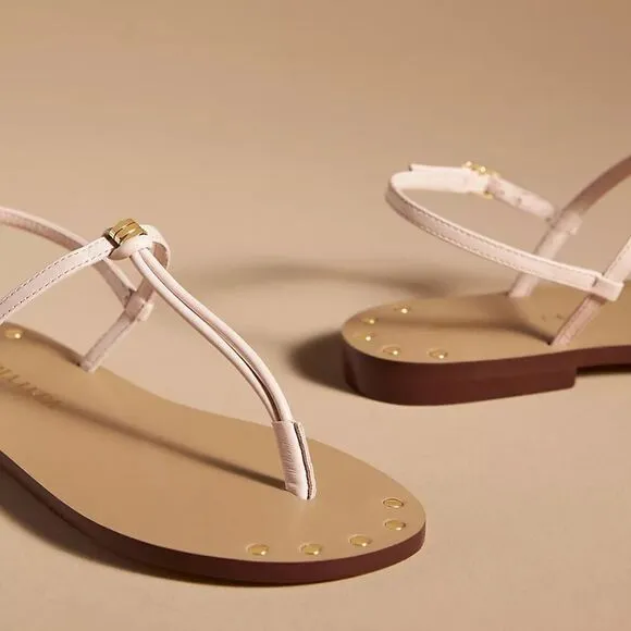 Anthropologie MARIA LUCA Iset T-Strap Metallic Leather Neutral Sandals size7-7.5