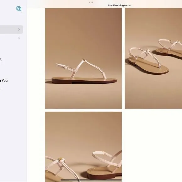 Anthropologie MARIA LUCA Iset T-Strap Metallic Leather Neutral Sandals size7-7.5