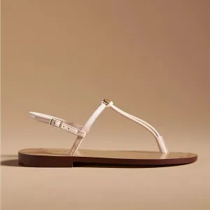 Anthropologie MARIA LUCA Iset T-Strap Metallic Leather Neutral Sandals size7-7.5