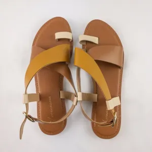 Anthropologie Perdita Toe-Loop Tan Colorblock Leather Sandals Womens 10
