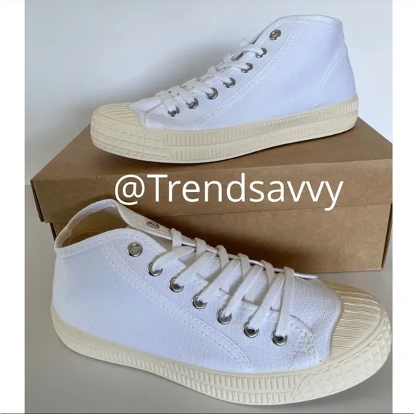 ANTHROPOLOGIE Platform Tennis Sneaker High Top Lace Up Canvas Shoes White 36 NWT