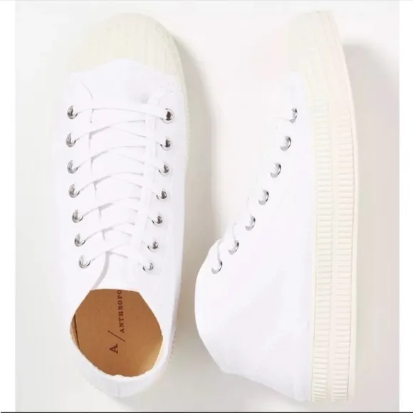ANTHROPOLOGIE Platform Tennis Sneaker High Top Lace Up Canvas Shoes White 36 NWT