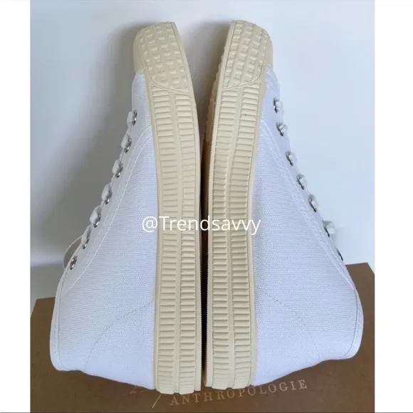 ANTHROPOLOGIE Platform Tennis Sneaker High Top Lace Up Canvas Shoes White 36 NWT