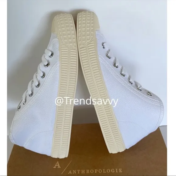 ANTHROPOLOGIE Platform Tennis Sneaker High Top Lace Up Canvas Shoes White 36 NWT