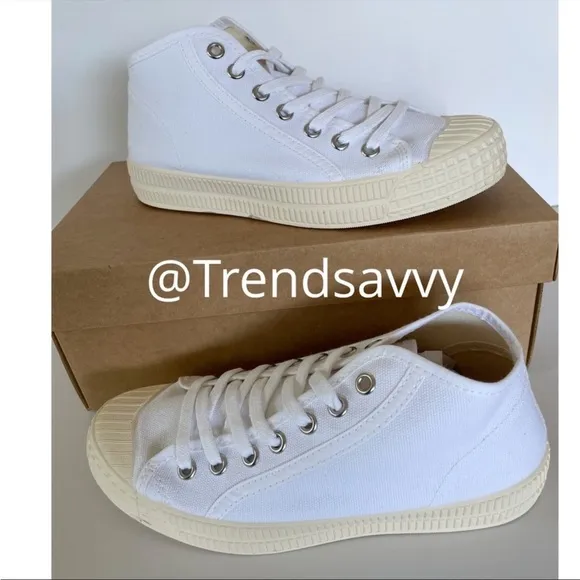 ANTHROPOLOGIE Platform Tennis Sneaker High Top Lace Up Canvas Shoes White 36 NWT