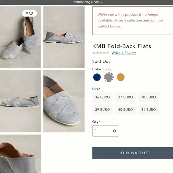 Anthropologie RARE KMB Fold-Back Flats Gray Suede Woven Shoes
